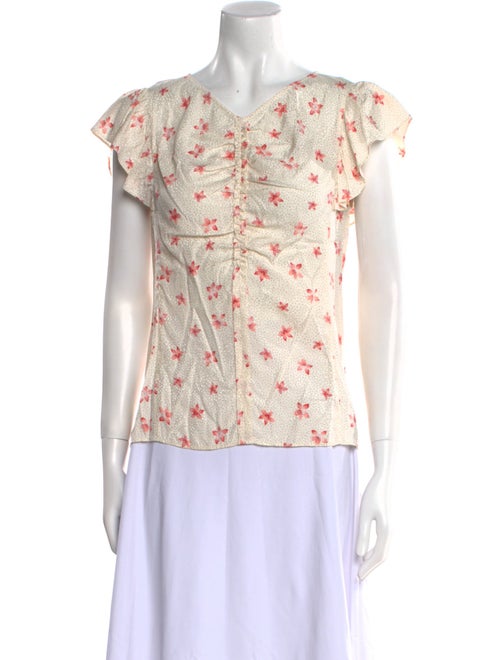 Rebecca Taylor Floral Print V-Neck Blouse