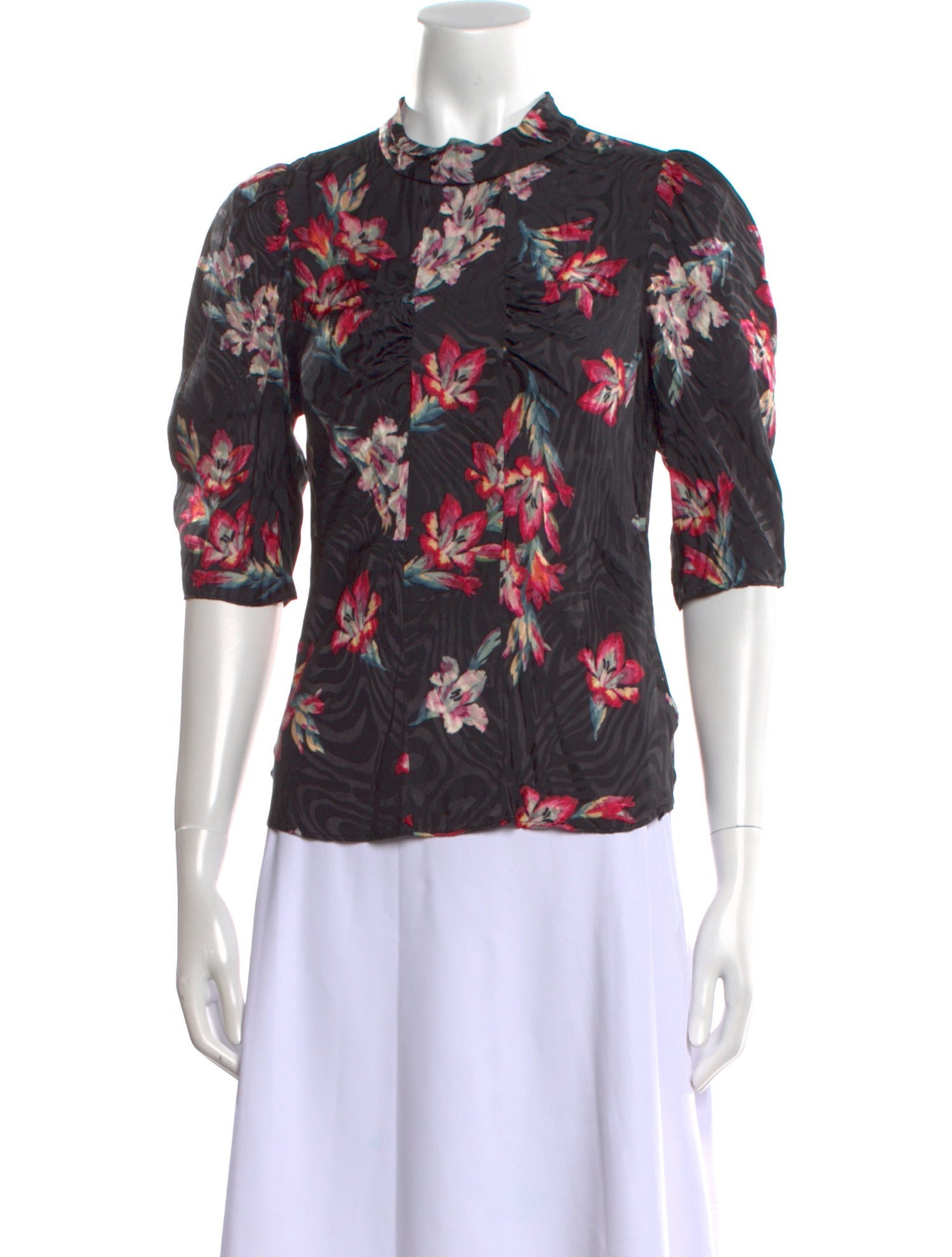 Rebecca Taylor Floral Print Mock Neck Blouse