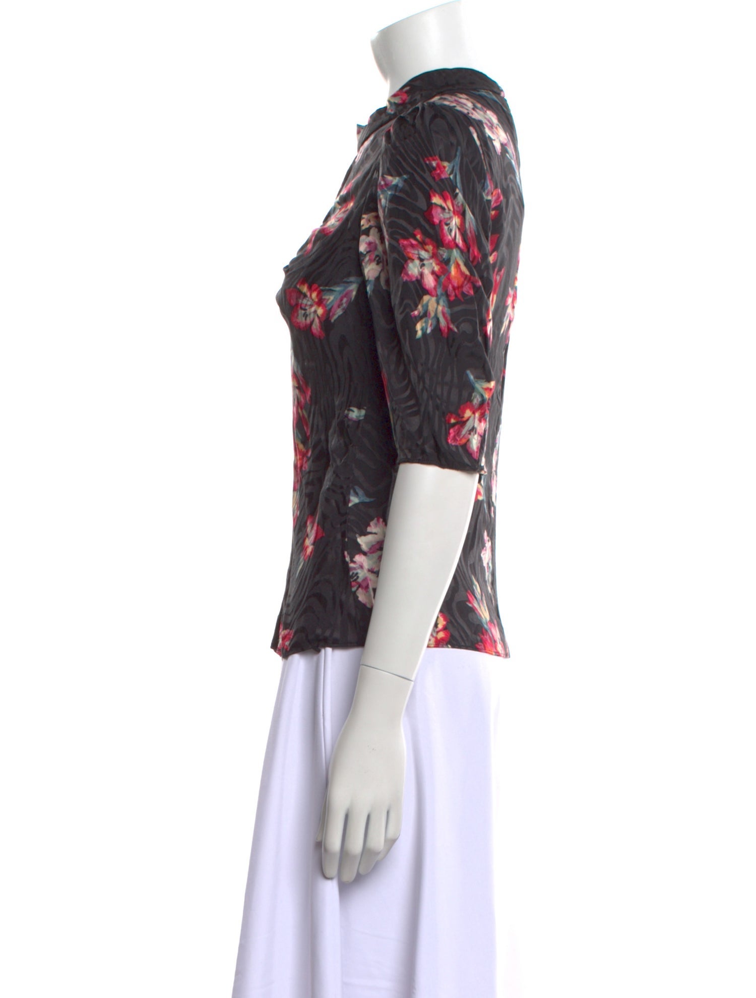 Rebecca Taylor Floral Print Mock Neck Blouse