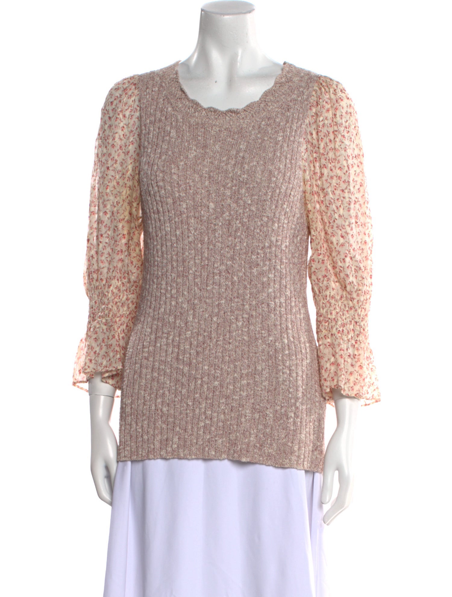 Rebecca Taylor Scoop Neck Three-Quarter Sleeve Blouse