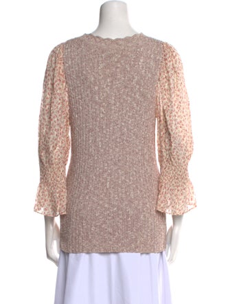 Rebecca Taylor Scoop Neck Three-Quarter Sleeve Blouse