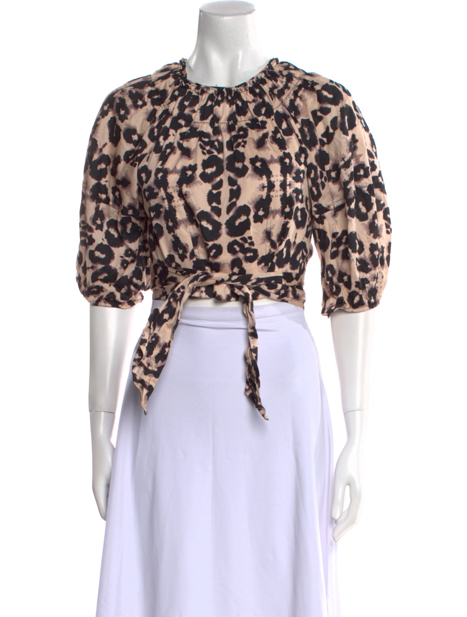 Rebecca Taylor Animal Print Crew Neck Crop Top