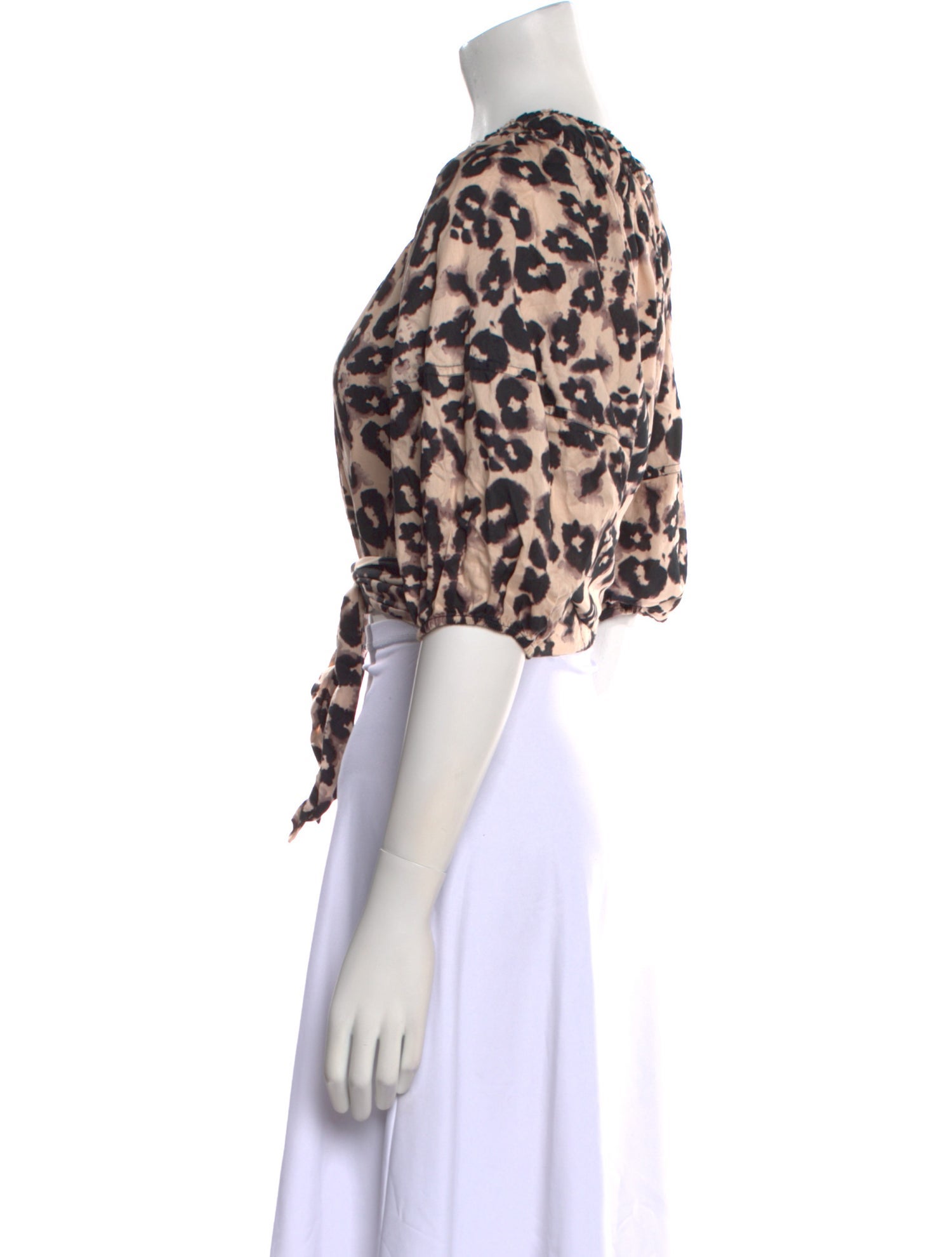 Rebecca Taylor Animal Print Crew Neck Crop Top