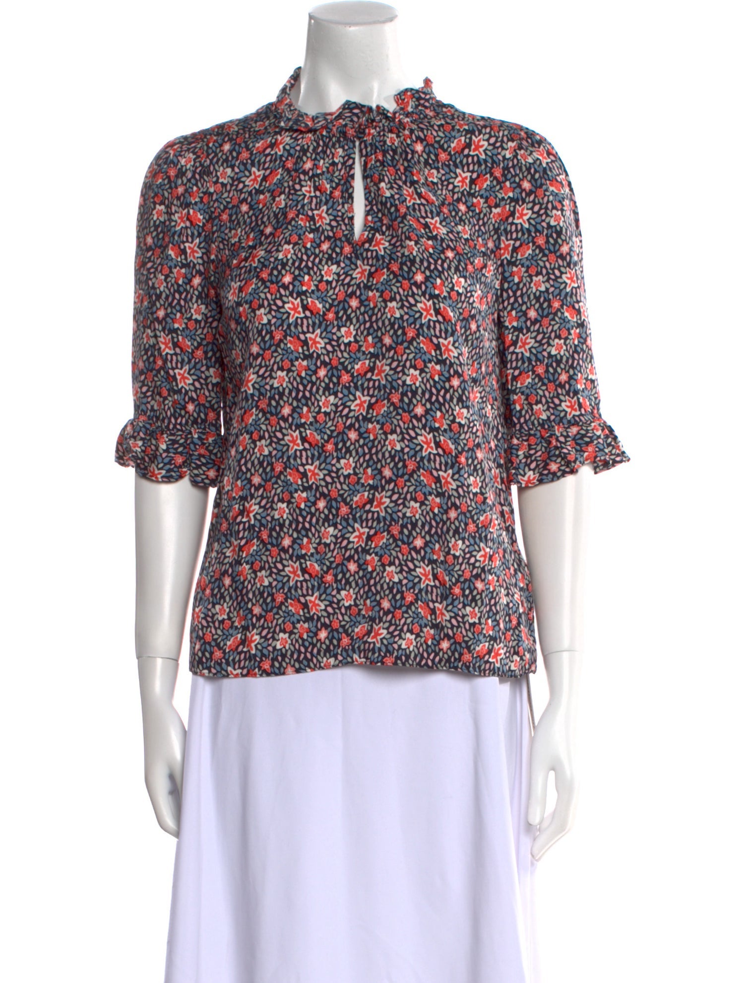 Rebecca Taylor Floral Print Mock Neck Blouse