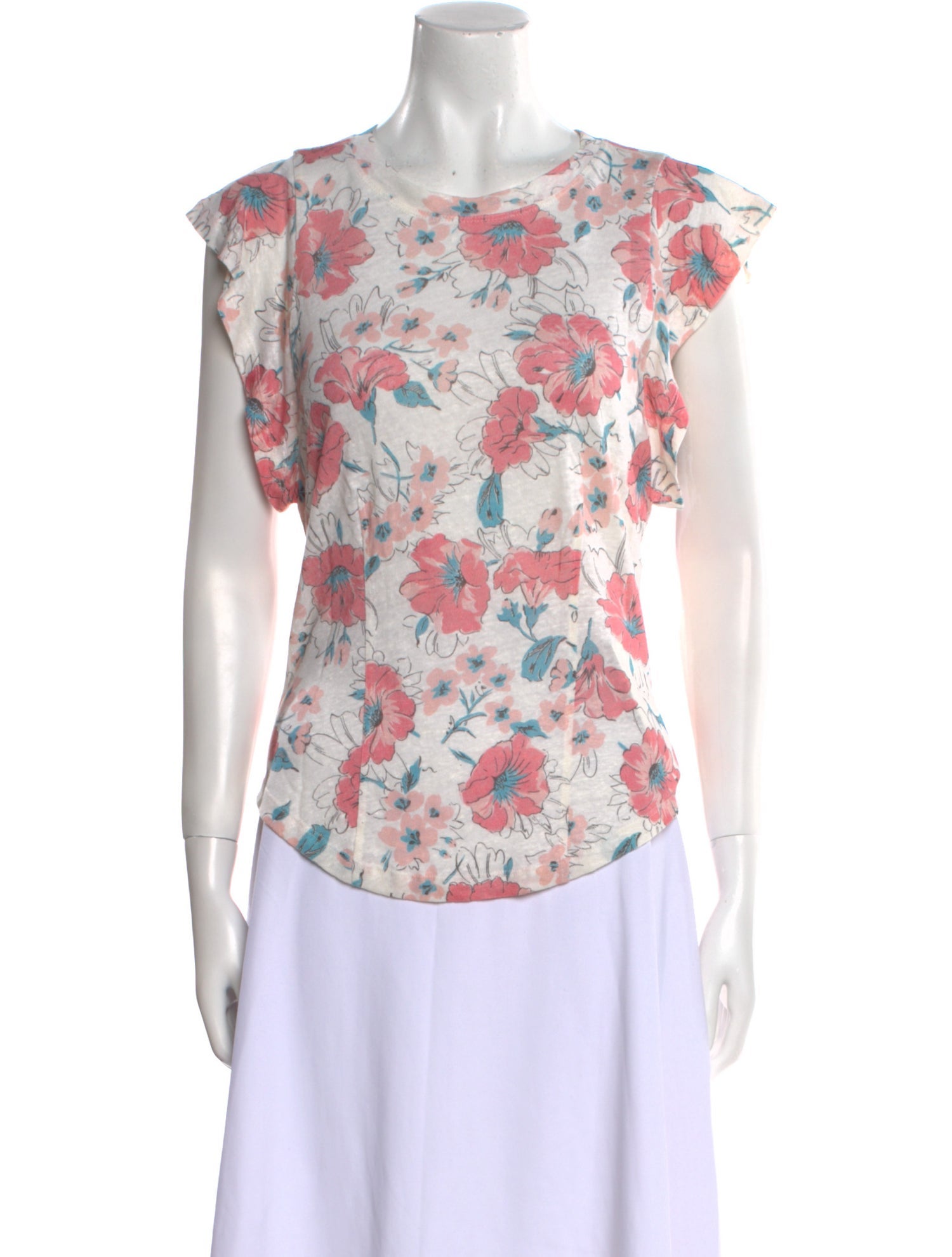 Rebecca Taylor Linen Floral Print T-Shirt