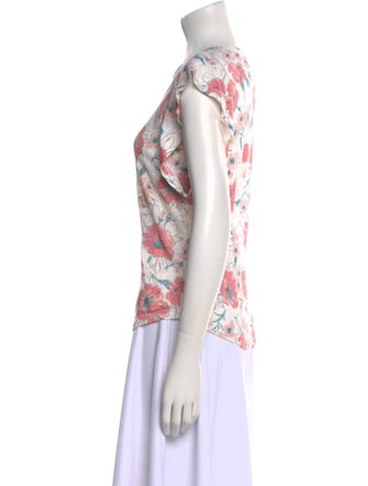 Rebecca Taylor Linen Floral Print T-Shirt