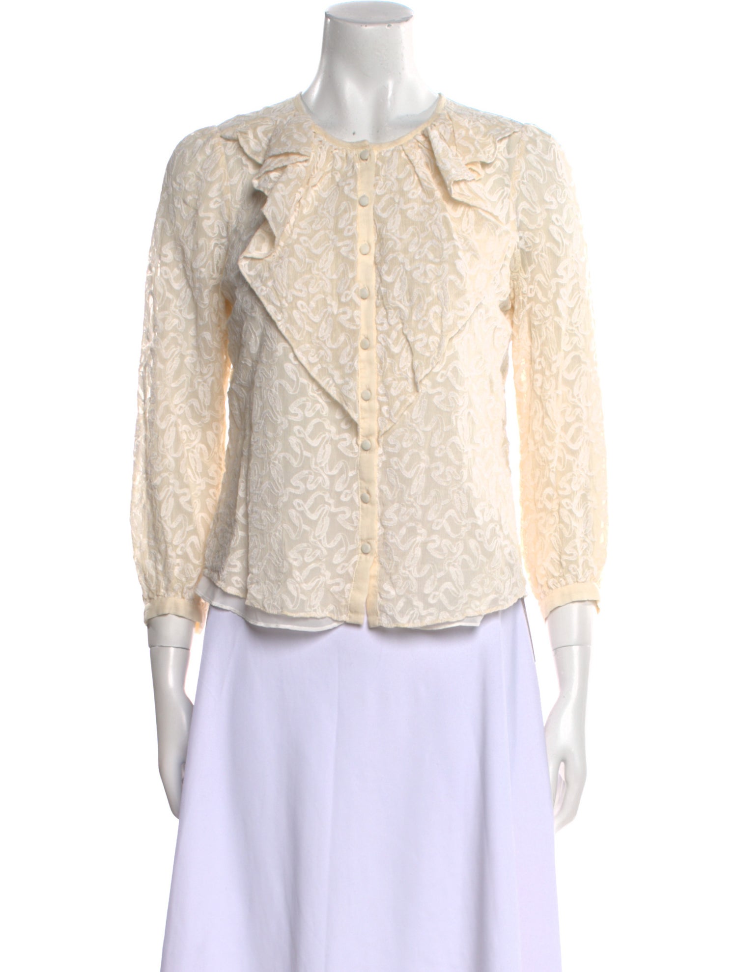 Rebecca Taylor Silk Lace Pattern Button-Up Top