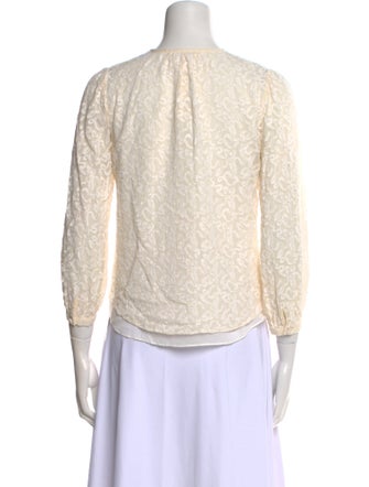 Rebecca Taylor Silk Lace Pattern Button-Up Top