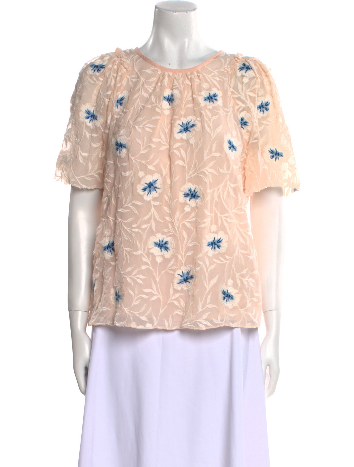 Rebecca Taylor Floral Print Crew Neck Blouse