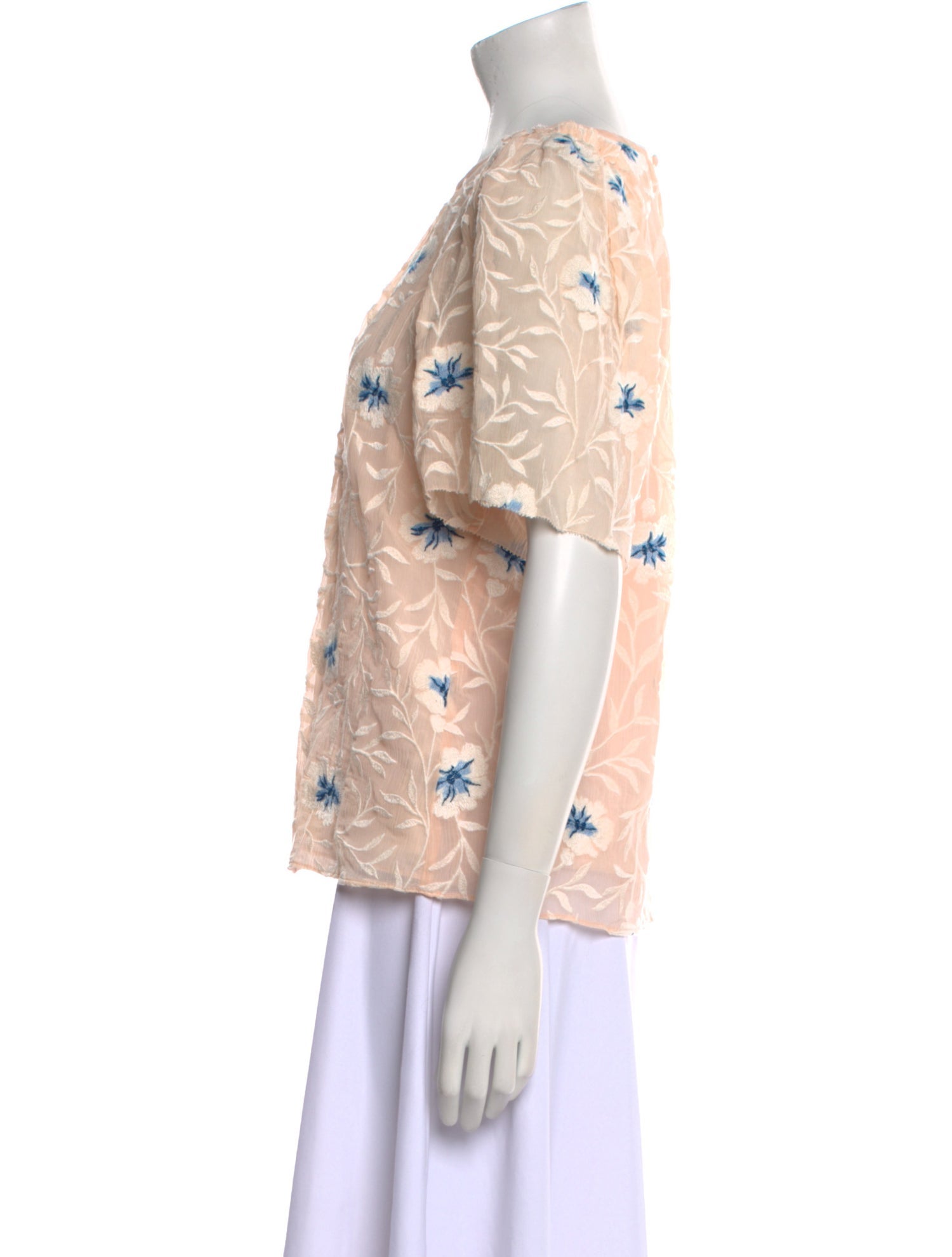 Rebecca Taylor Floral Print Crew Neck Blouse