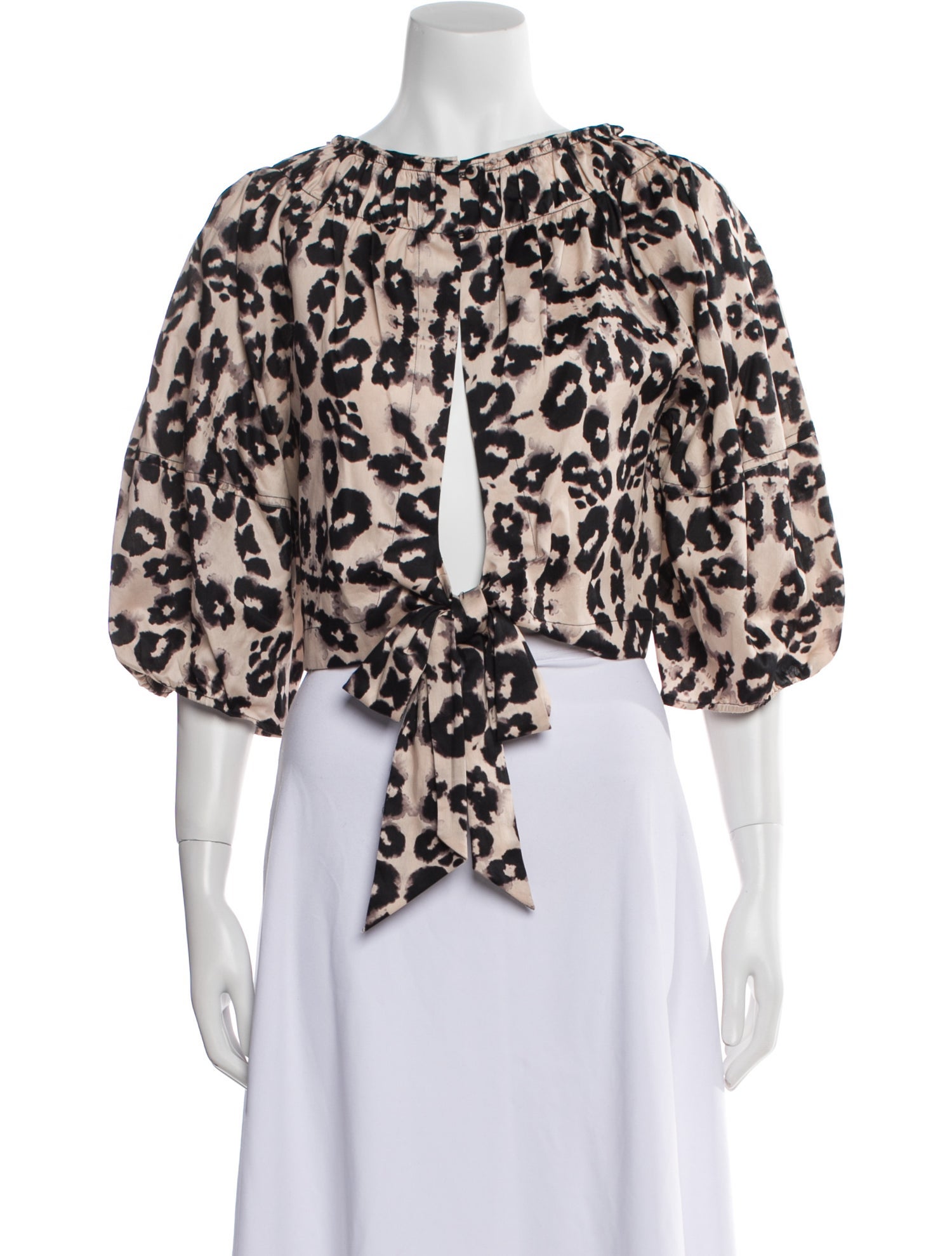 Rebecca Taylor Animal Print Bateau Neckline Crop Top