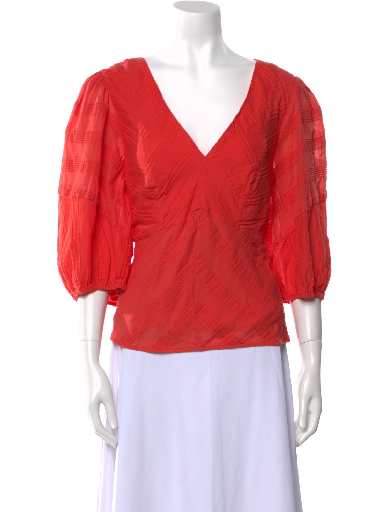 Rebecca Taylor V-Neck Three-Quarter Sleeve Blouse