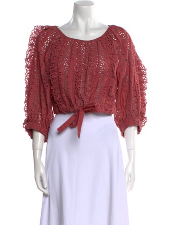 Rebecca Taylor Scoop Neck Three-Quarter Sleeve Crop Top