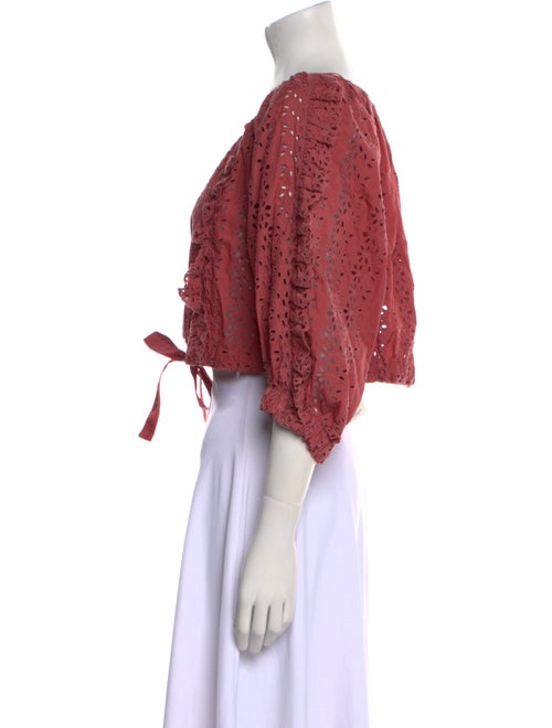 Rebecca Taylor Scoop Neck Three-Quarter Sleeve Crop Top