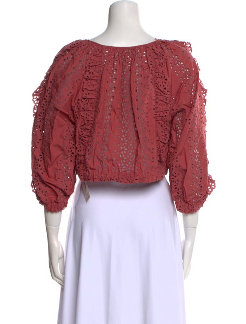 Rebecca Taylor Scoop Neck Three-Quarter Sleeve Crop Top