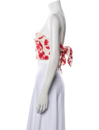 Rebecca Taylor Linen Floral Print Crop Top