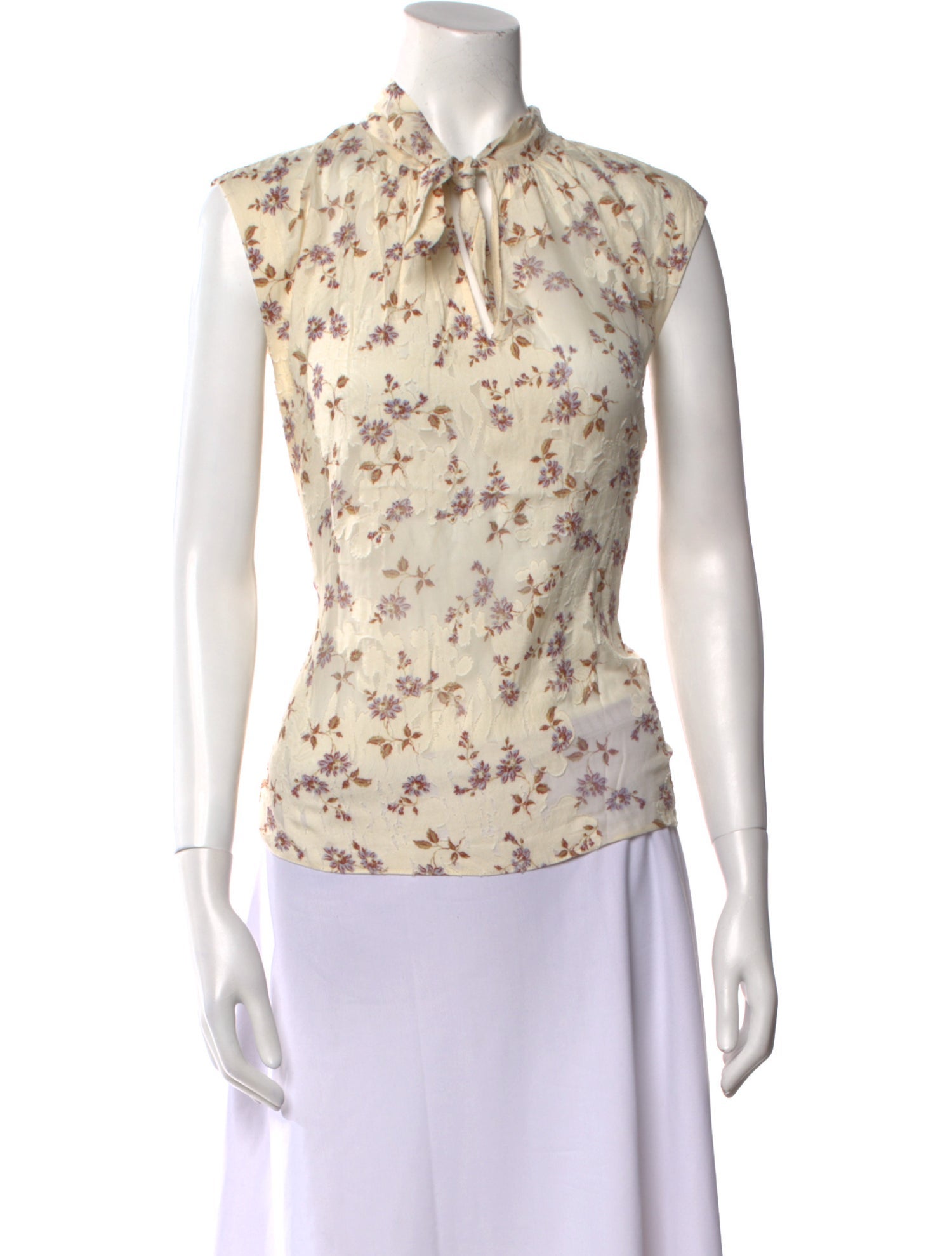 Rebecca Taylor Floral Print Tie Neck Blouse