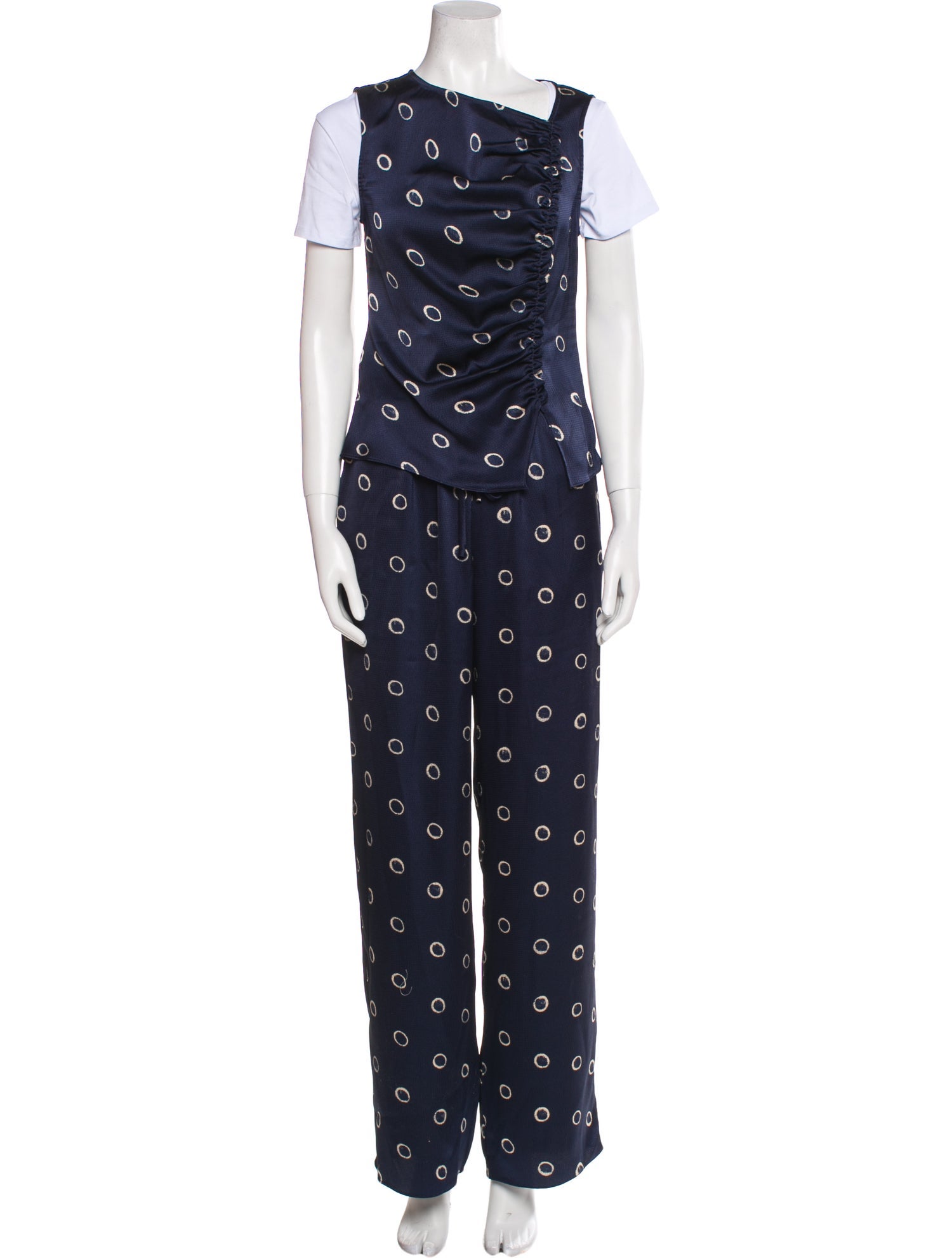 Rebecca Taylor Polka Dot Print Keyhole Accent Pant Set