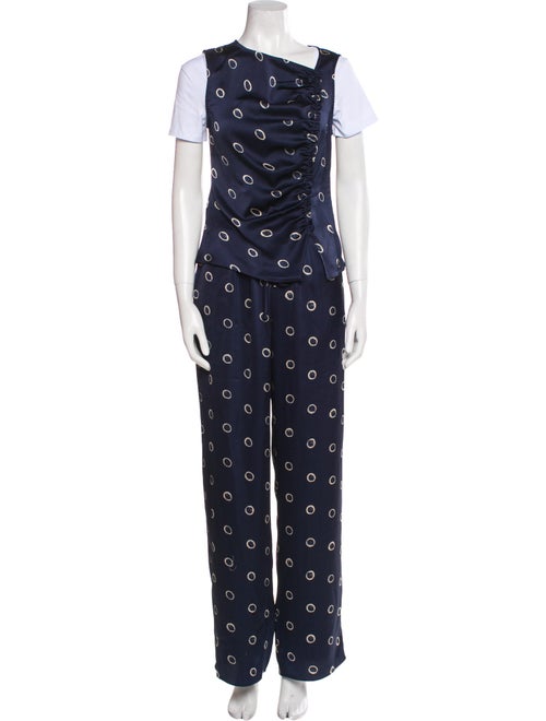 Rebecca Taylor Polka Dot Print Keyhole Accent Pant Set
