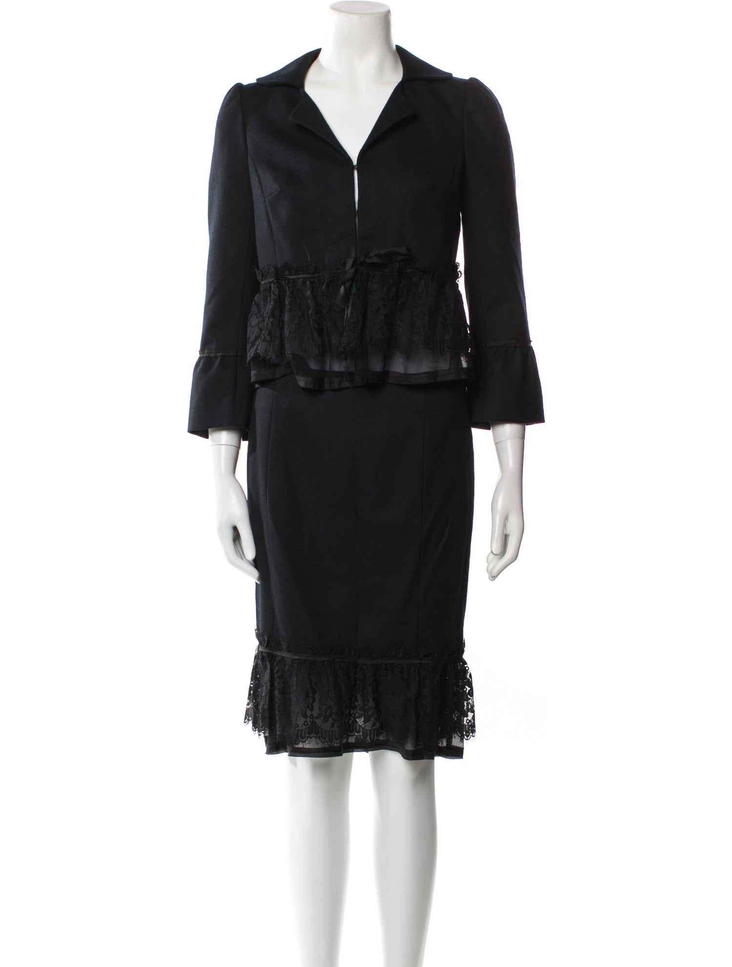 Rebecca Taylor Wool Lace Trim Embellishment Skirt Suit
