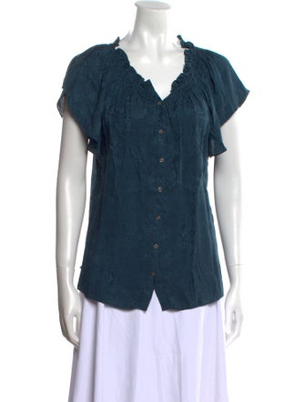 Rebecca Taylor Silk V-Neck Button-Up Top