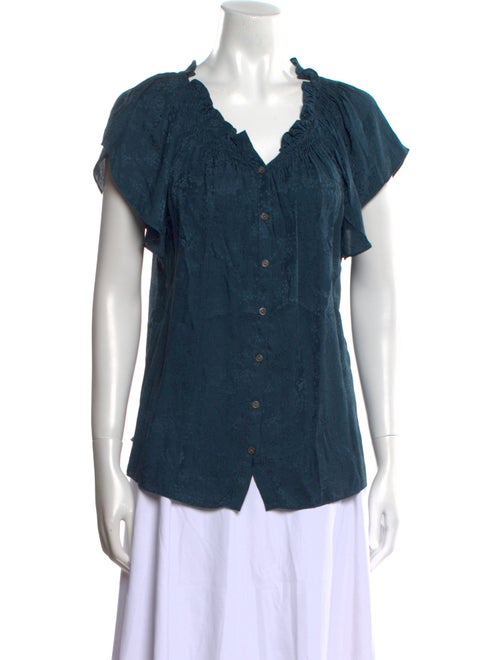 Rebecca Taylor Silk V-Neck Button-Up Top