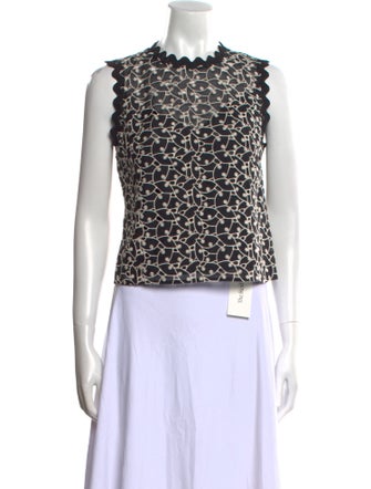 Rebecca Taylor Animal Print Crew Neck Crop Top