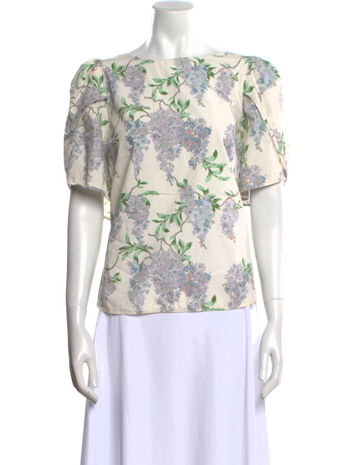 La Vie Rebecca Taylor Floral Print Bateau Neckline Blouse