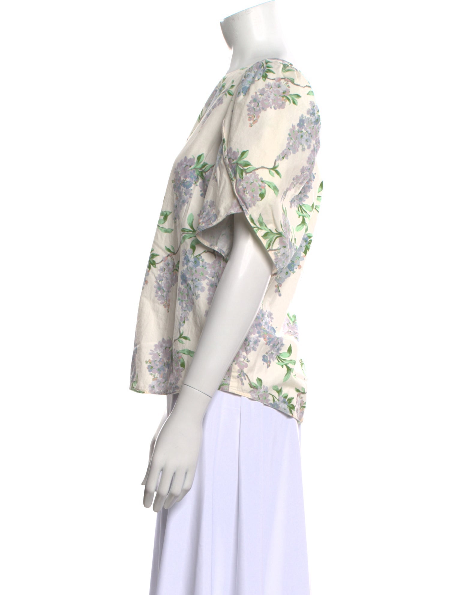 La Vie Rebecca Taylor Floral Print Bateau Neckline Blouse