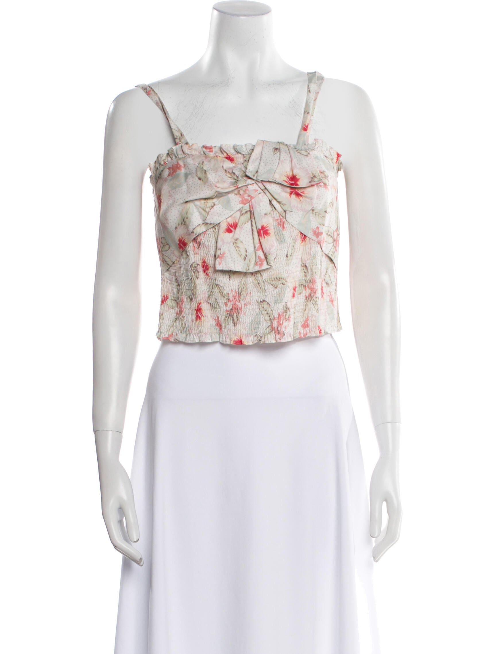 Rebecca Taylor Floral Print Square Neckline Crop Top