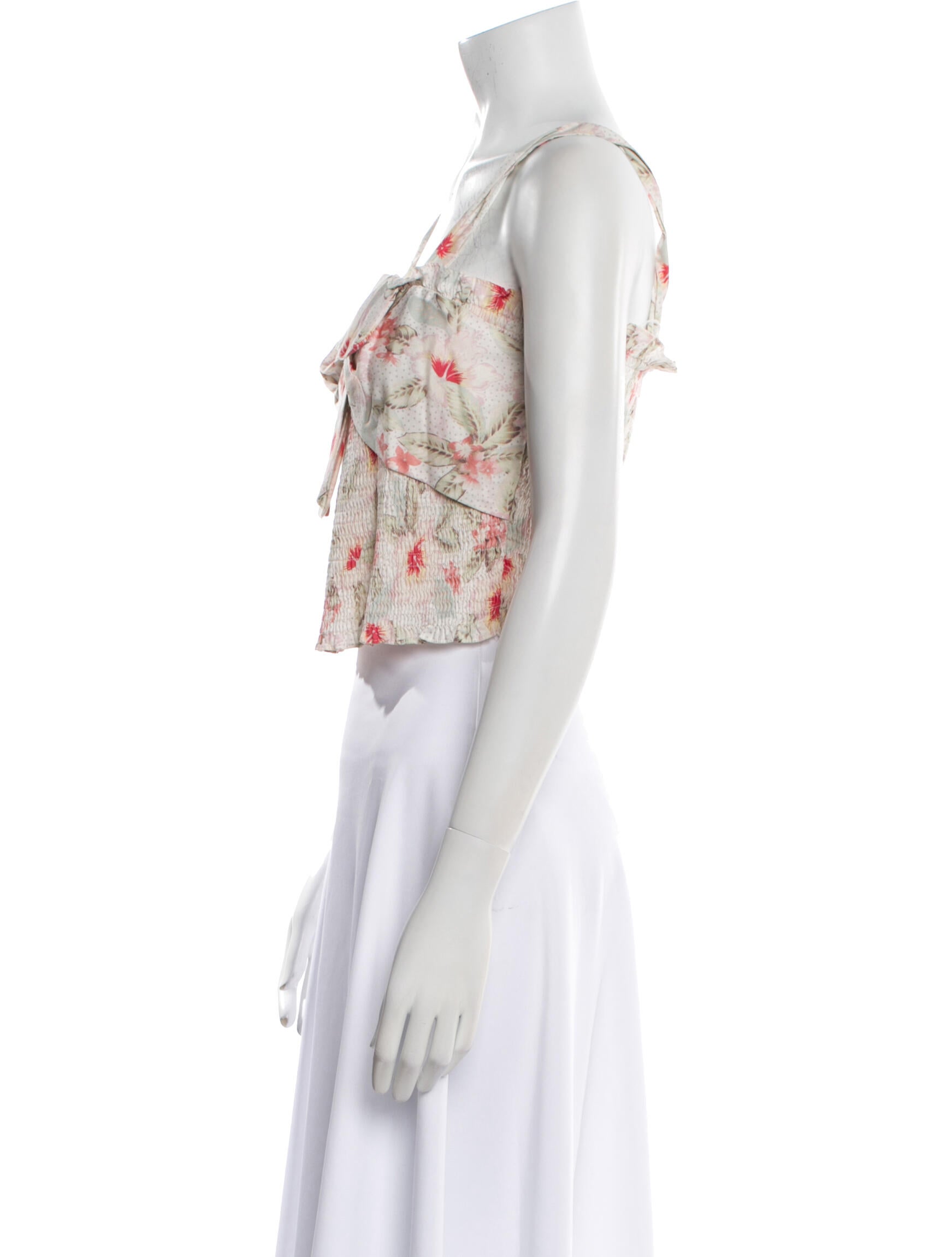 Rebecca Taylor Floral Print Square Neckline Crop Top