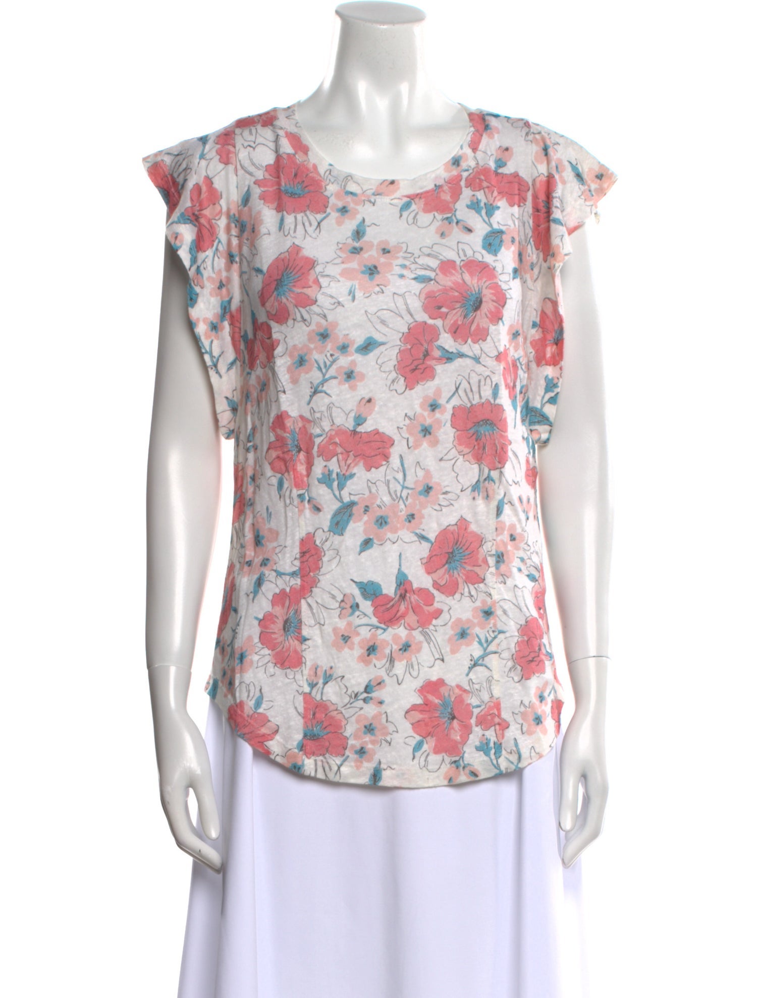 Rebecca Taylor Linen Floral Print T-Shirt