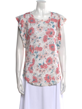 Rebecca Taylor Linen Floral Print T-Shirt