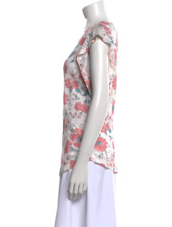 Rebecca Taylor Linen Floral Print T-Shirt