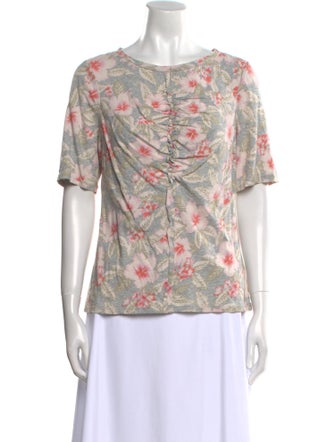 Rebecca Taylor Floral Print Bateau Neckline T-Shirt