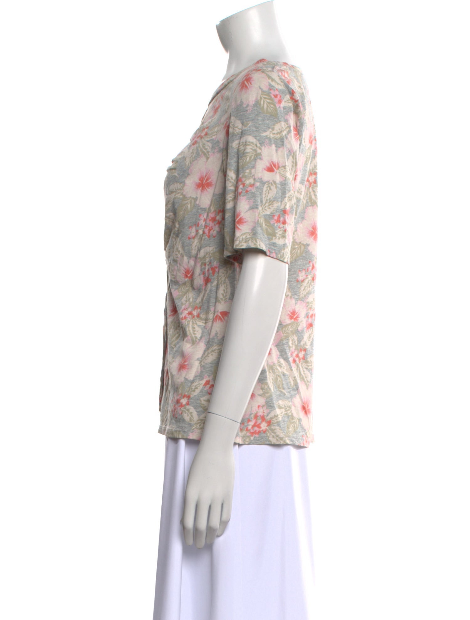 Rebecca Taylor Floral Print Bateau Neckline T-Shirt