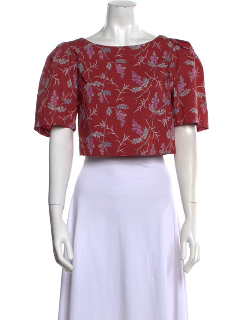Rebecca Taylor Floral Print Scoop Neck Crop Top