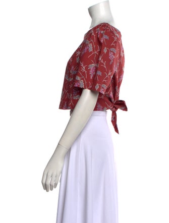 Rebecca Taylor Floral Print Scoop Neck Crop Top