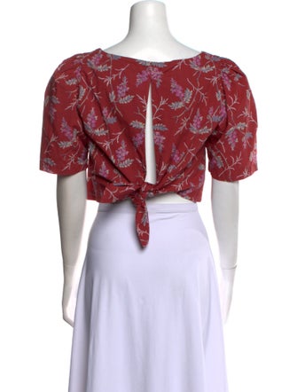 Rebecca Taylor Floral Print Scoop Neck Crop Top