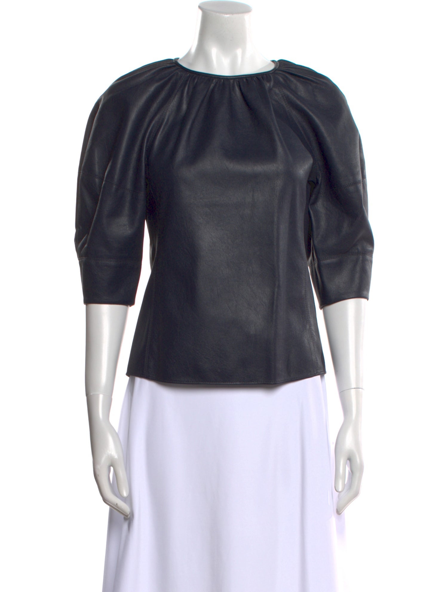 Rebecca Taylor Faux Leather Crew Neck Top