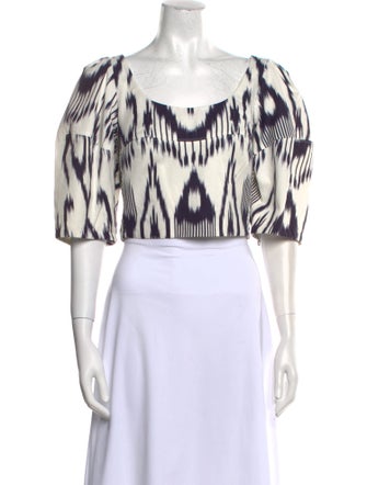Rebecca Taylor Printed Square Neckline Crop Top