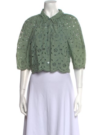 Rebecca Taylor Printed Three-Quarter Sleeve Crop Top