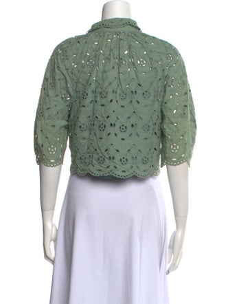 Rebecca Taylor Printed Three-Quarter Sleeve Crop Top