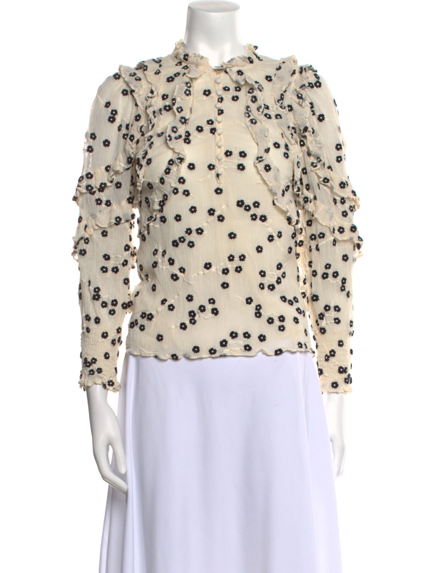 Rebecca Taylor Floral Print Mock Neck Blouse