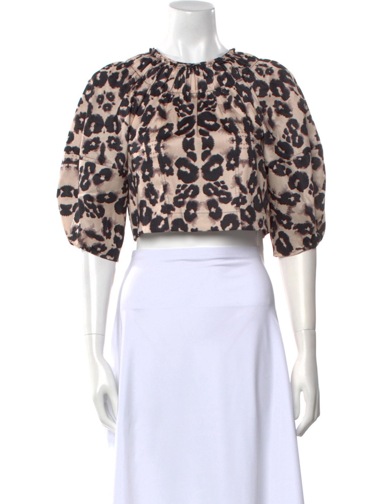 Rebecca Taylor Animal Print Crew Neck Crop Top