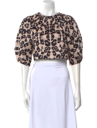 Rebecca Taylor Animal Print Crew Neck Crop Top