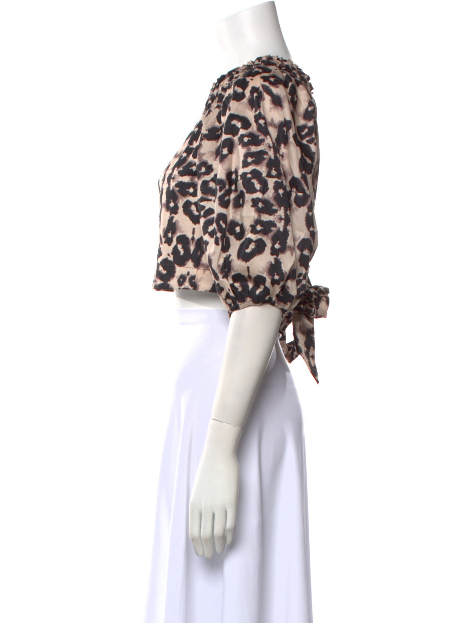Rebecca Taylor Animal Print Crew Neck Crop Top