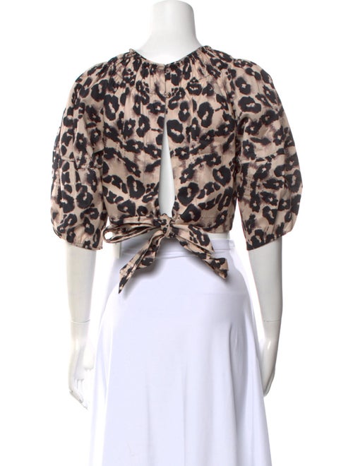 Rebecca Taylor Animal Print Crew Neck Crop Top