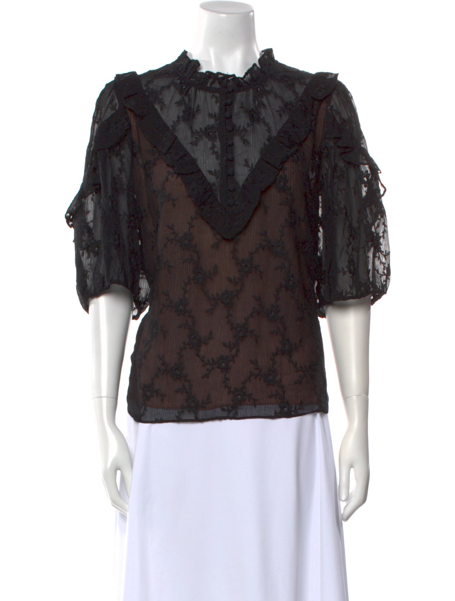 Rebecca Taylor Lace Pattern Mock Neck Blouse w/ Tags