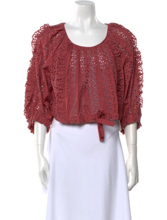 Rebecca Taylor Scoop Neck Three-Quarter Sleeve Crop Top